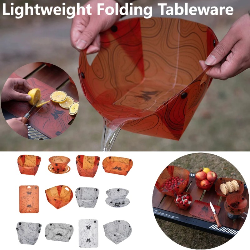 Outdoor Camping Dining Set - Dobrável acampamento talheres portátil tigela prato